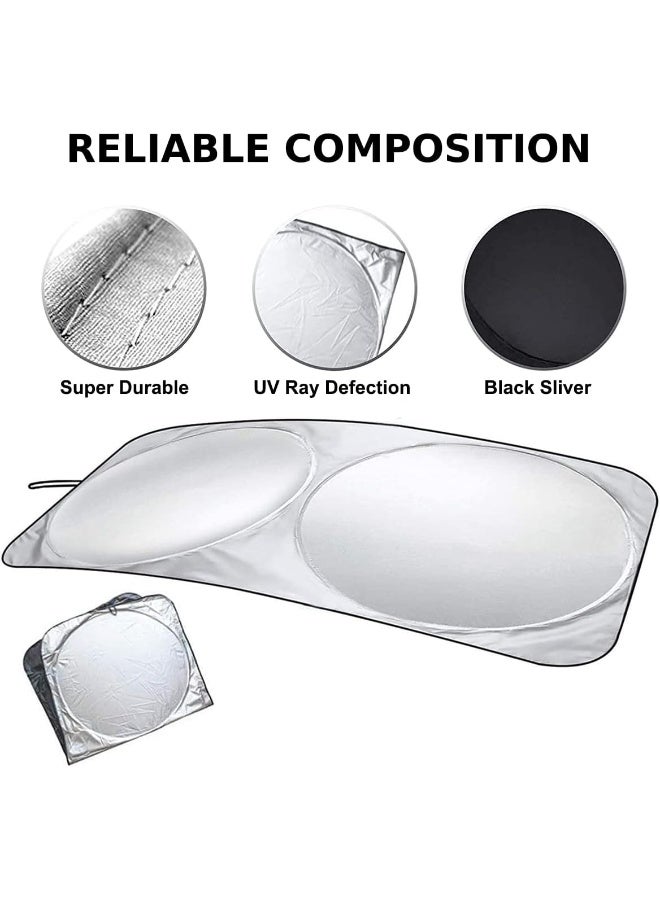 SHOWAY Showay NALANDA Car Windshield Sun Shade with Storage Pouch Foldable Sunshade 150x72cm, Black&Silver - Image 5