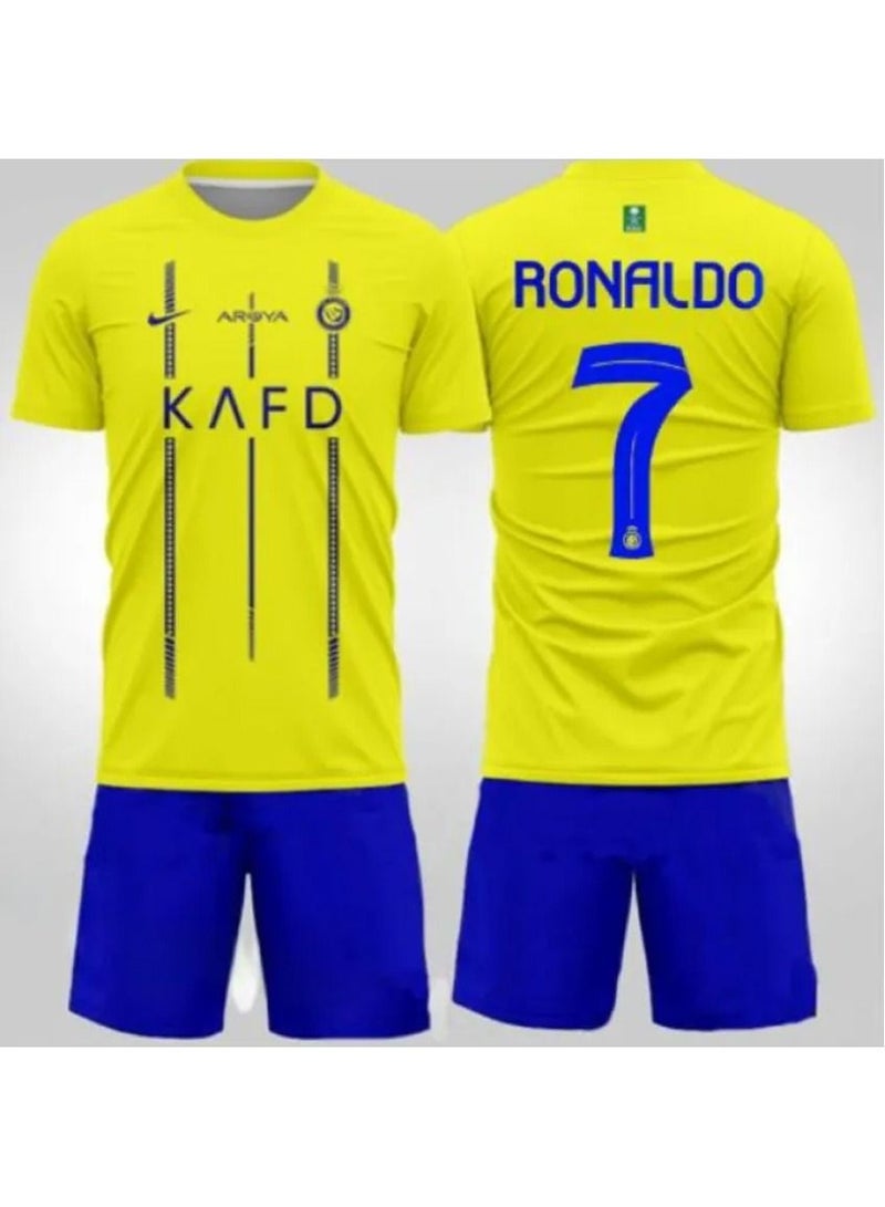 CR7 جيرسي كرة القدم للأطفال رقم 7 جيرسي النصر FC 22/23 Home/Away جيرسي، جيرسي كرة القدم في الهواء الطلق، قمصان كرة القدم، تي شيرت كرة القدم، مجموعة شورت للأولاد والرجال، بدلة - Image 1