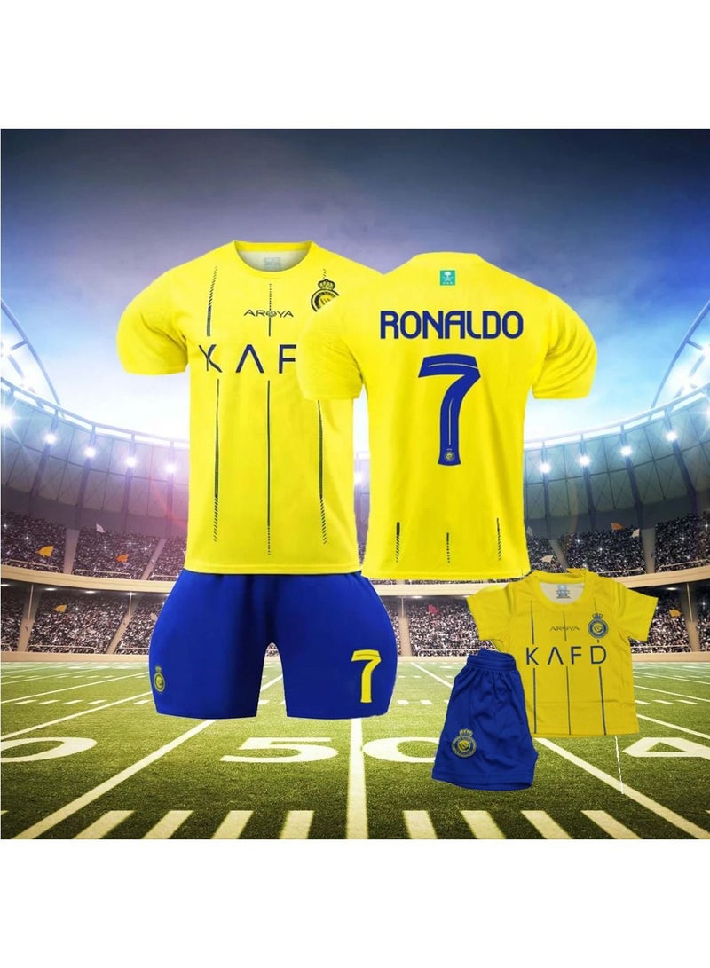 CR7 جيرسي كرة القدم للأطفال رقم 7 جيرسي النصر FC 22/23 Home/Away جيرسي، جيرسي كرة القدم في الهواء الطلق، قمصان كرة القدم، تي شيرت كرة القدم، مجموعة شورت للأولاد والرجال، بدلة - Image 2