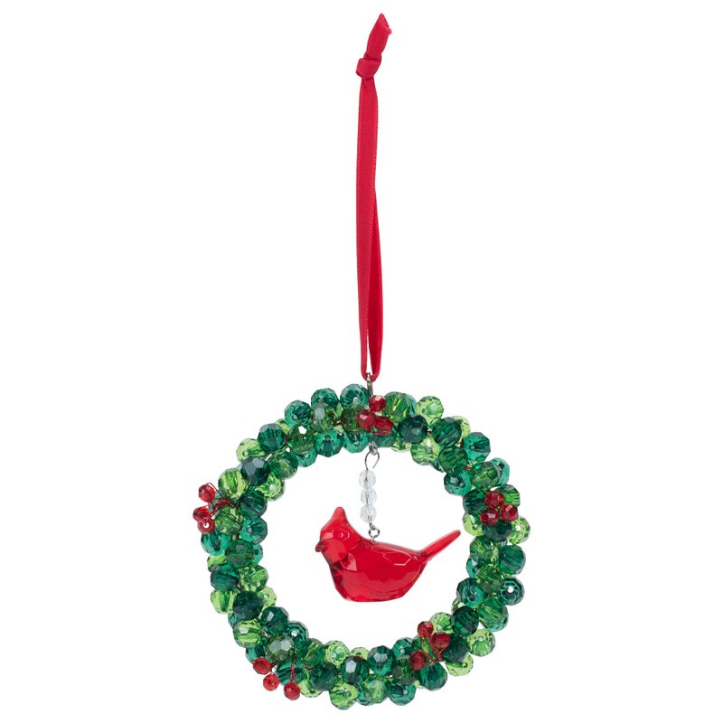 Ganz Cardinal Wreath Red and Green 425 Inch Acrylic Hanging Christmas Ornament