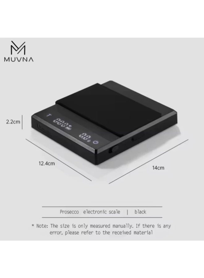 ميزان قهوة رقمي MUVNA بروفيسكو احترافي بدقة 0.1 جرام – ميزان ذكي لتحضير الإسبريسو والبور أوفر مع مؤقت وشحن USB-C حتى 2 كجم – صغير ومحمول