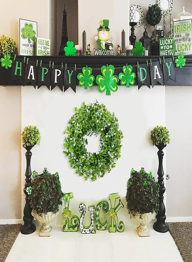 BINFEN St Patricks Day Wreath 18” – Green Shamrock Clover Wreaths for Front Door with White Flowers, Small St. Patrick’s Day Spring Summer Door Decorations Indoor Outdoor - Image 5