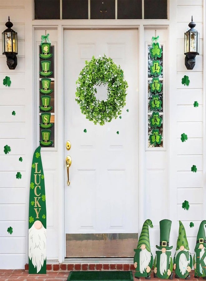 BINFEN St Patricks Day Wreath 18” – Green Shamrock Clover Wreaths for Front Door with White Flowers, Small St. Patrick’s Day Spring Summer Door Decorations Indoor Outdoor - Image 4