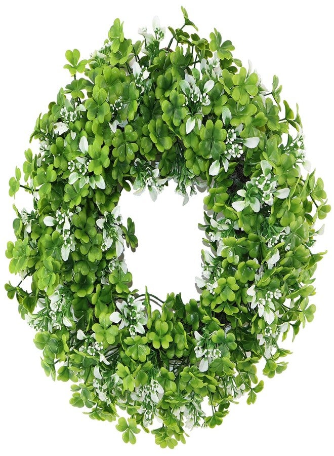 BINFEN St Patricks Day Wreath 18” – Green Shamrock Clover Wreaths for Front Door with White Flowers, Small St. Patrick’s Day Spring Summer Door Decorations Indoor Outdoor - Image 1