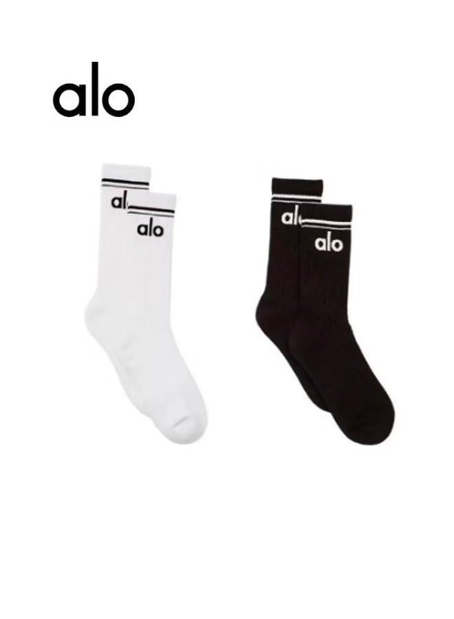 alo 2 Pcs Alo Socks Men'S And Women'S Sports And Leisure Cotton Socks- 20cm Length - Image 1