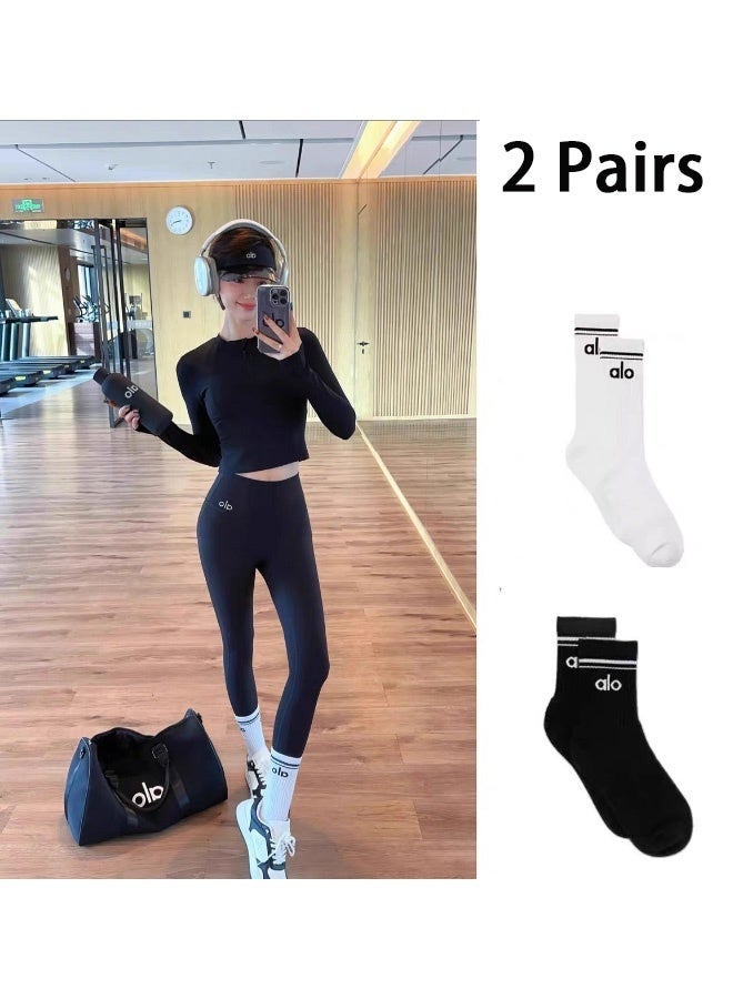 alo 2 Pcs Alo Socks Men'S And Women'S Sports And Leisure Cotton Socks- 20cm Length - Image 2