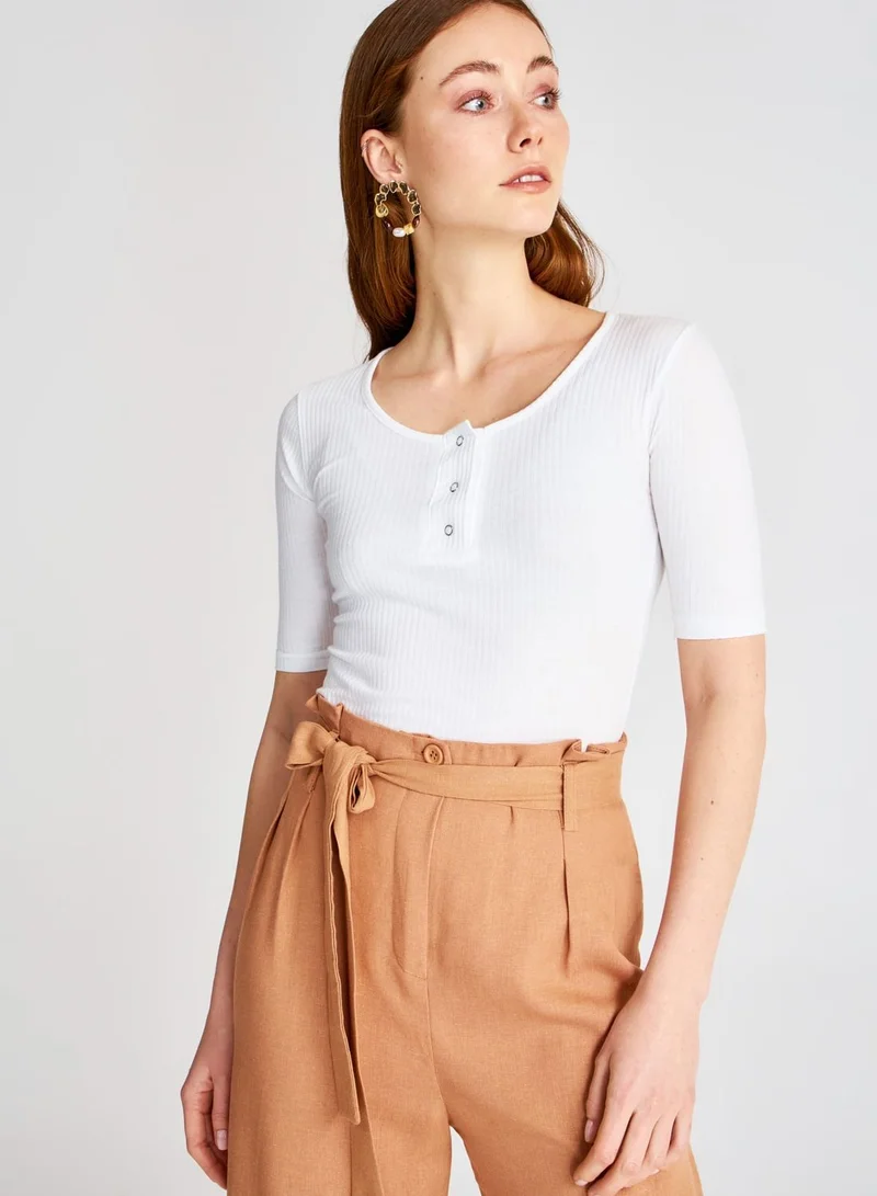 trendyol Button Detail Ribbed Top