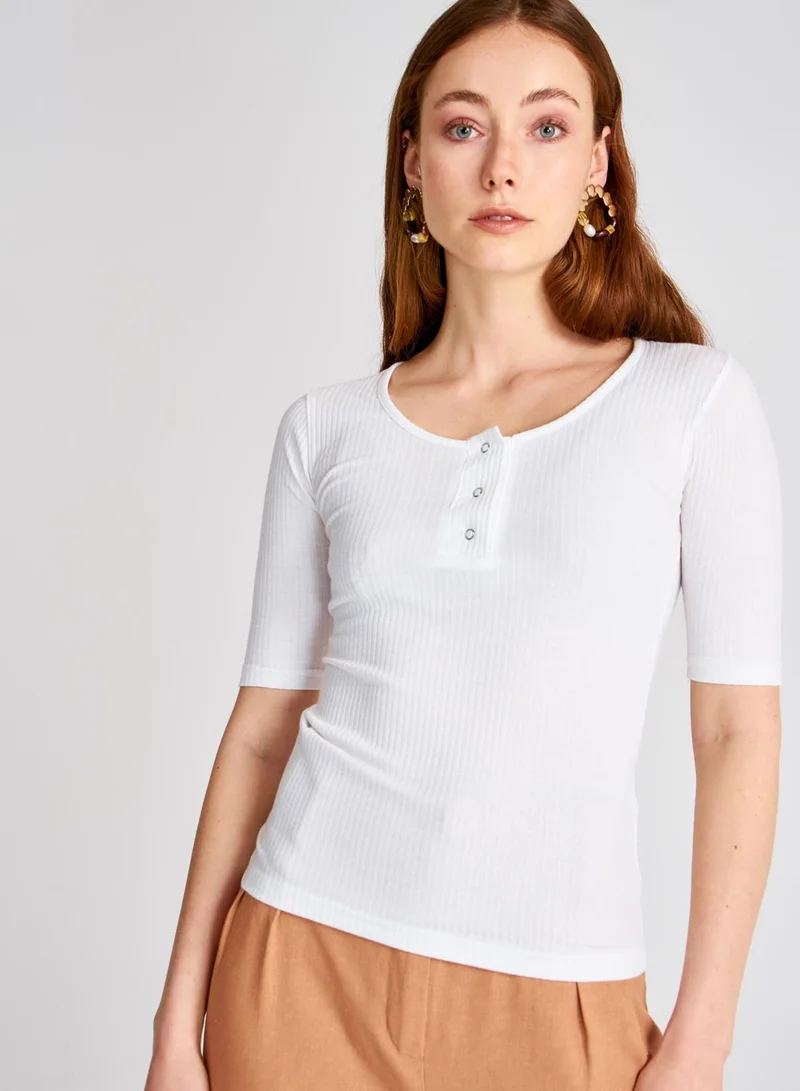 trendyol Button Detail Ribbed Top