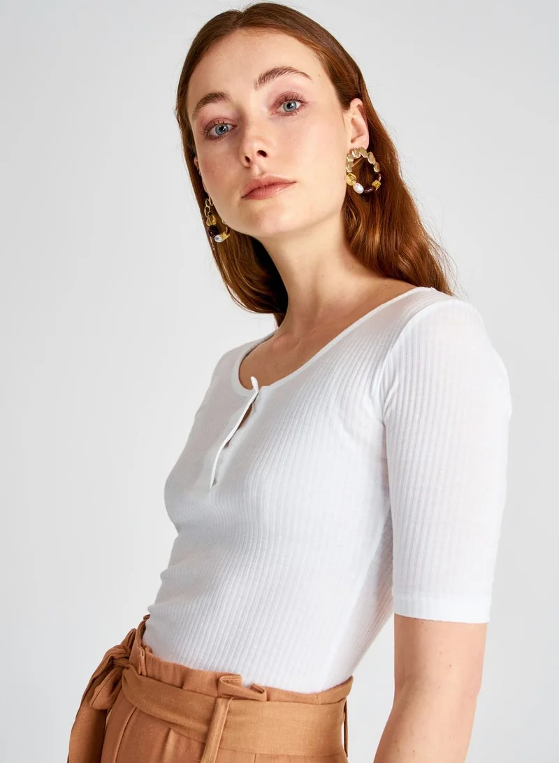 trendyol Button Detail Ribbed Top