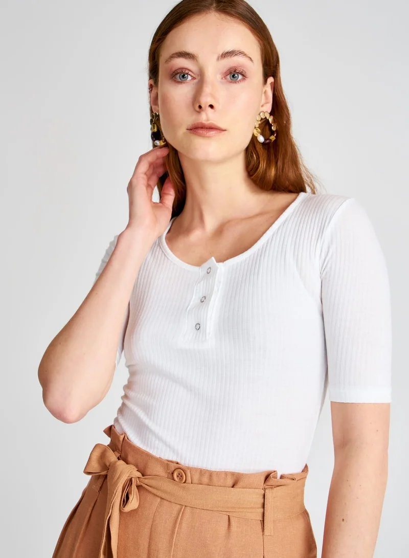 trendyol Button Detail Ribbed Top