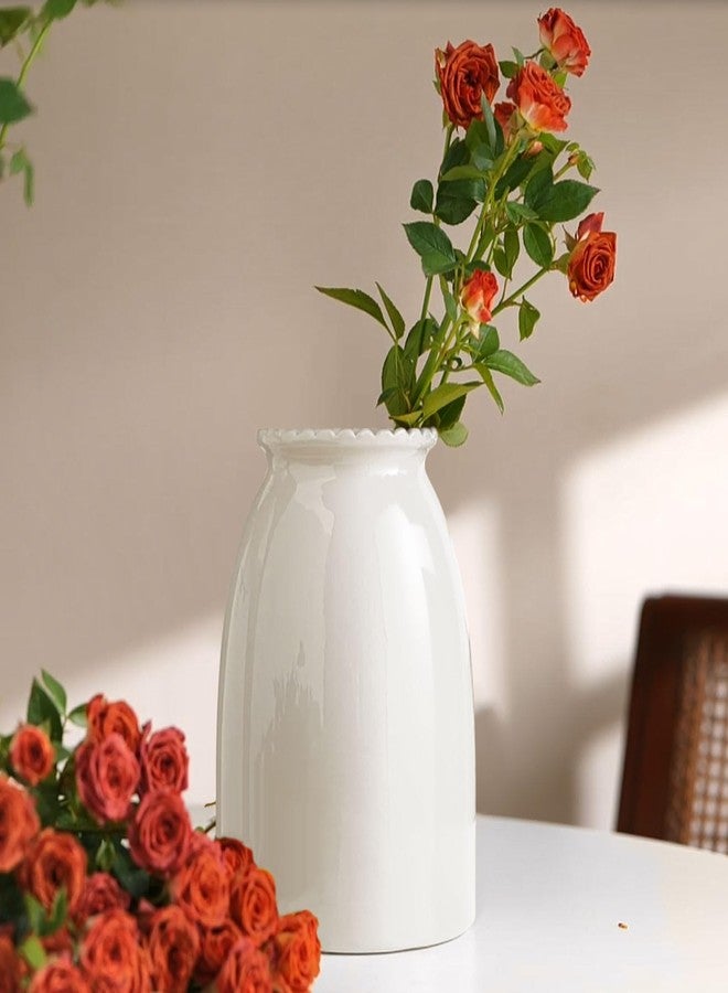 hjn White Flower Vase- Ceramic Vase for Decor, White vase for Flowers, Modern Vases for Living Room/Home Decor Accents/Entryway/Mantel/Bookshel-White- 6D x 8.5H inches - Image 2