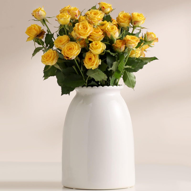 hjn White Flower Vase- Ceramic Vase for Decor, White vase for Flowers, Modern Vases for Living Room/Home Decor Accents/Entryway/Mantel/Bookshel-White- 6D x 8.5H inches - Image 1