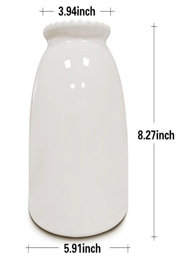 hjn White Flower Vase- Ceramic Vase for Decor, White vase for Flowers, Modern Vases for Living Room/Home Decor Accents/Entryway/Mantel/Bookshel-White- 6D x 8.5H inches - Image 5