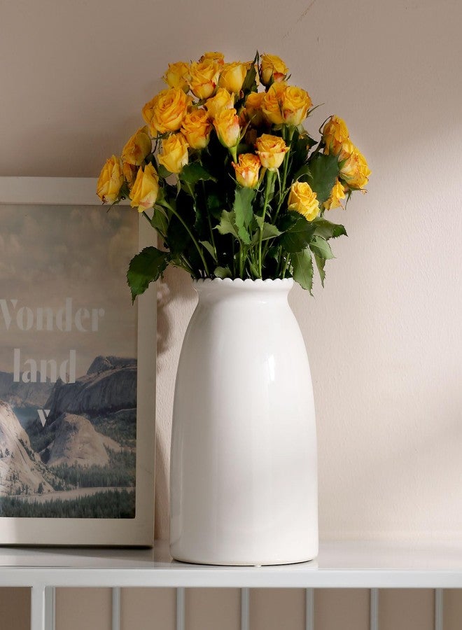 hjn White Flower Vase- Ceramic Vase for Decor, White vase for Flowers, Modern Vases for Living Room/Home Decor Accents/Entryway/Mantel/Bookshel-White- 6D x 8.5H inches - Image 3