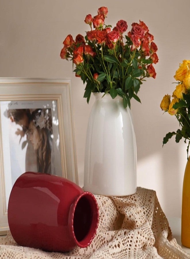 hjn White Flower Vase- Ceramic Vase for Decor, White vase for Flowers, Modern Vases for Living Room/Home Decor Accents/Entryway/Mantel/Bookshel-White- 6D x 8.5H inches - Image 4