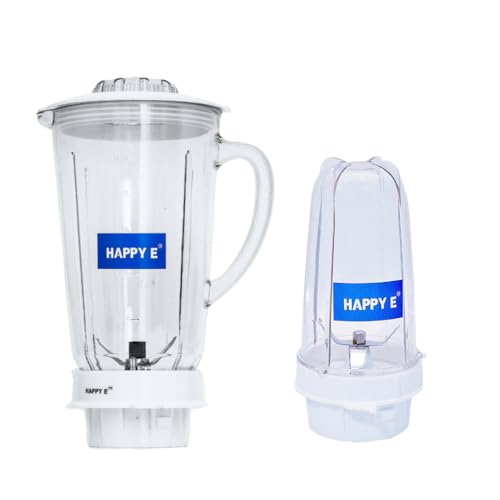 HAPPY E Heavy Duty Mixer Jar Set – 1500ml Blender Jar + 500ml Bullet Chutney Jar | ABS Premium Build, Copper Bush, Leak-Proof Lids, Compatible with Most Indian Mixers - Image 1