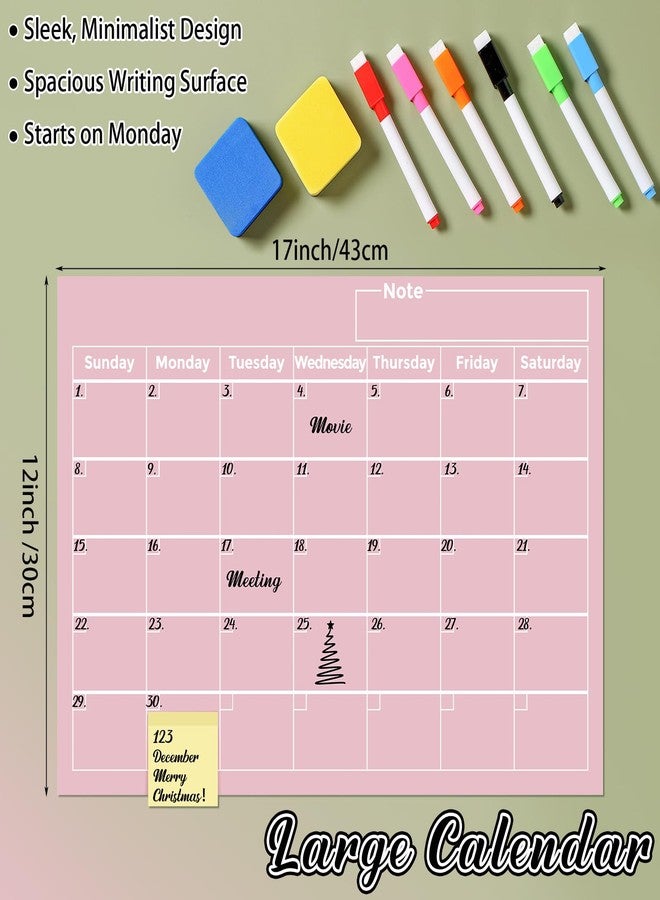 YooNotee Pink Monthly Magnetic Calendar for Refrigerator 17 x 12 Inches Dry Erase Fridge Calendar Magnet with 6 Colorful Whiteboard Markers 2 Erasers - Image 2