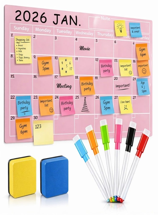 YooNotee Pink Monthly Magnetic Calendar for Refrigerator 17 x 12 Inches Dry Erase Fridge Calendar Magnet with 6 Colorful Whiteboard Markers 2 Erasers - Image 1