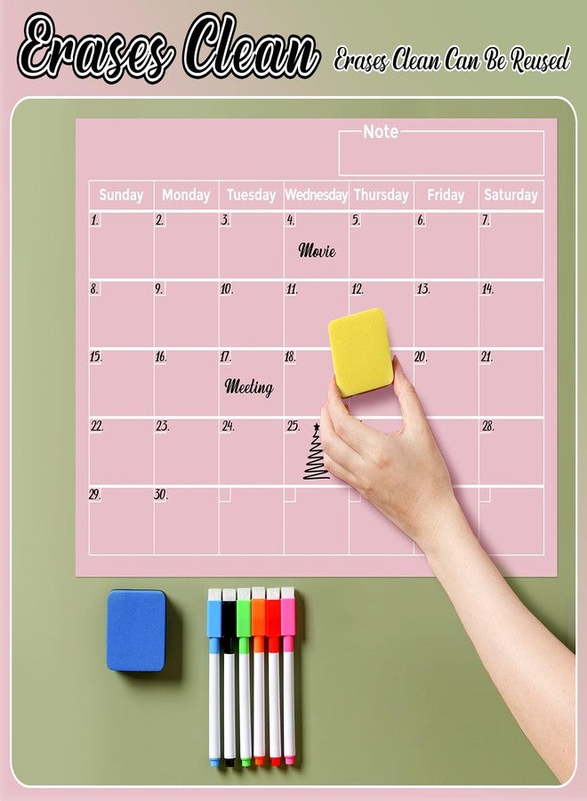 YooNotee Pink Monthly Magnetic Calendar for Refrigerator 17 x 12 Inches Dry Erase Fridge Calendar Magnet with 6 Colorful Whiteboard Markers 2 Erasers - Image 4