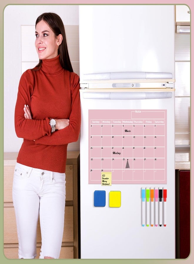 YooNotee Pink Monthly Magnetic Calendar for Refrigerator 17 x 12 Inches Dry Erase Fridge Calendar Magnet with 6 Colorful Whiteboard Markers 2 Erasers - Image 3
