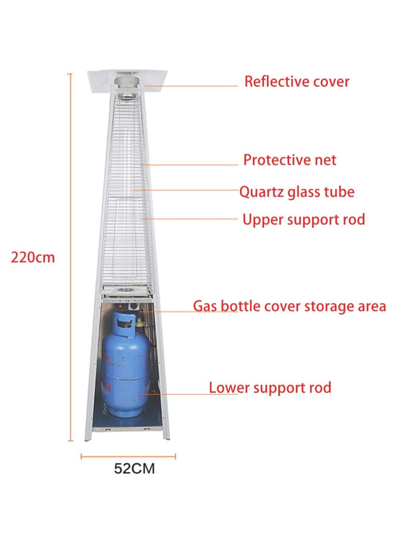 Patio Outdoor Propane Patio Heater, Quadrangular Pyramid Flame Heater W/Wheels Quick Pulse Ignition, Auto Shut Off, Black  - Image 2
