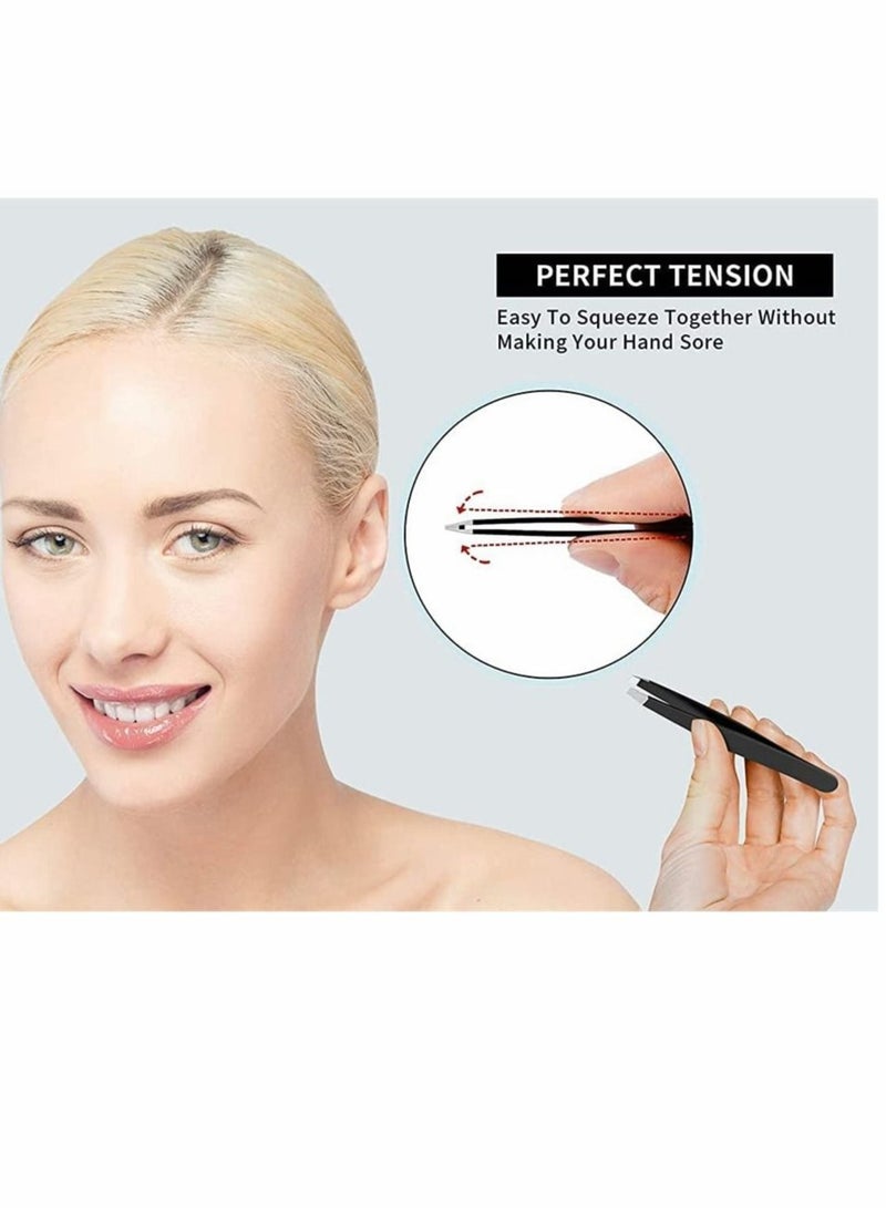 SYOSI Eyebrows Tweezers Set, 4 Pcs Woman and Men Precision Eyebrow Tweezers Set with Travel Case, for Ingrown Fine Hair Removal, Splinter Blackhead Remover Gifts (Black) - Image 4