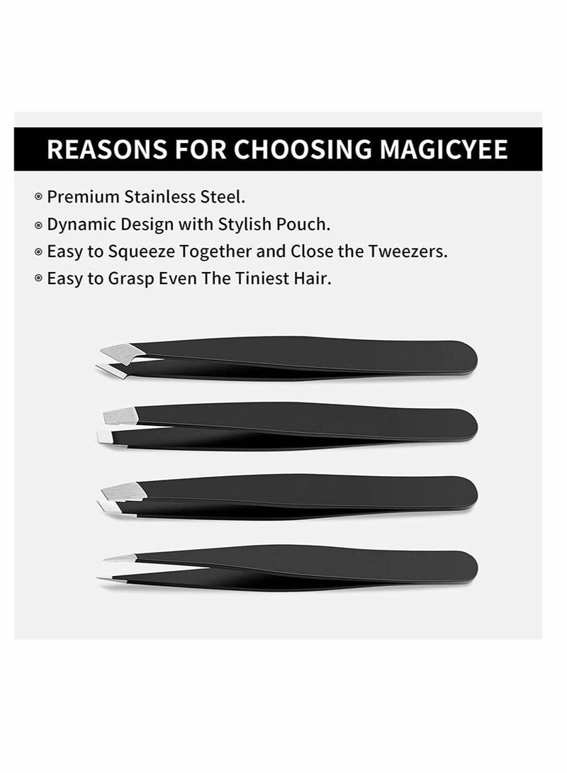 SYOSI Eyebrows Tweezers Set, 4 Pcs Woman and Men Precision Eyebrow Tweezers Set with Travel Case, for Ingrown Fine Hair Removal, Splinter Blackhead Remover Gifts (Black) - Image 5