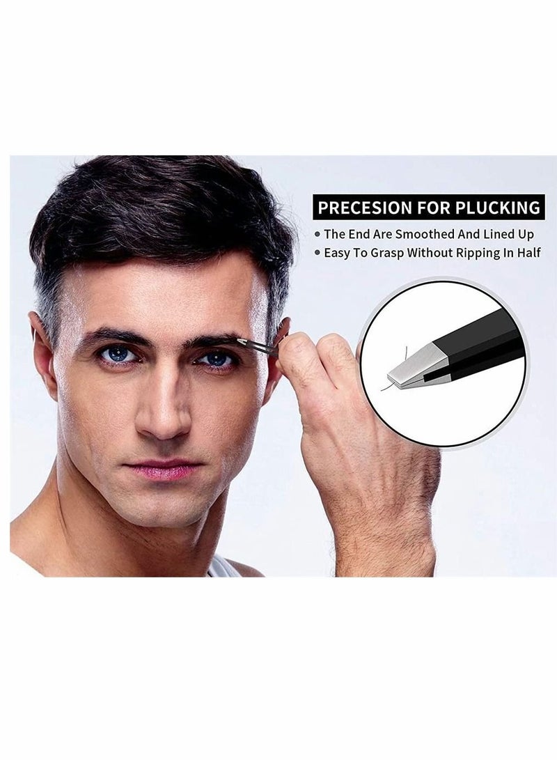 SYOSI Eyebrows Tweezers Set, 4 Pcs Woman and Men Precision Eyebrow Tweezers Set with Travel Case, for Ingrown Fine Hair Removal, Splinter Blackhead Remover Gifts (Black) - Image 3