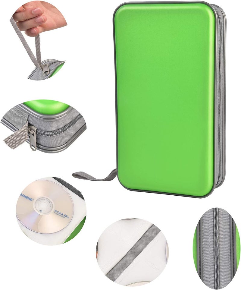 UENTIP DVD Case,DVSICK 96 Capacity Plastic CD Holder Case Portable Travel Protective Zipper DVD Case Holder For Car Storage Wallet Bag(Green) - Image 3