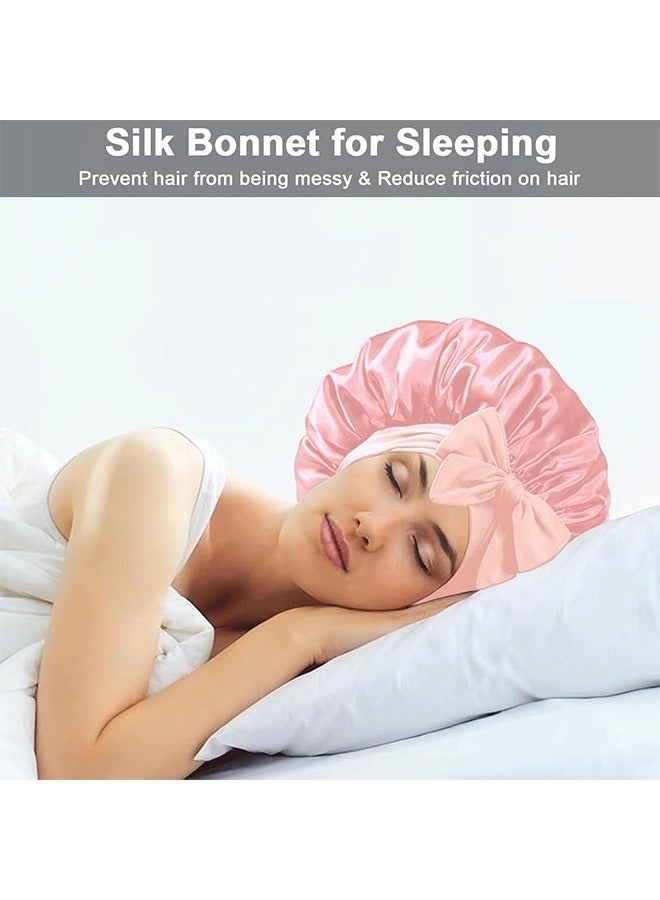 ATRJSZ Bonnet with Tie Band, Satin Hair Silk Bonnet for Sleeping Women, Sleep Bonnets for Women, Double Layer Sleep Cap for Curly Hair Braids（Pink） - Image 4