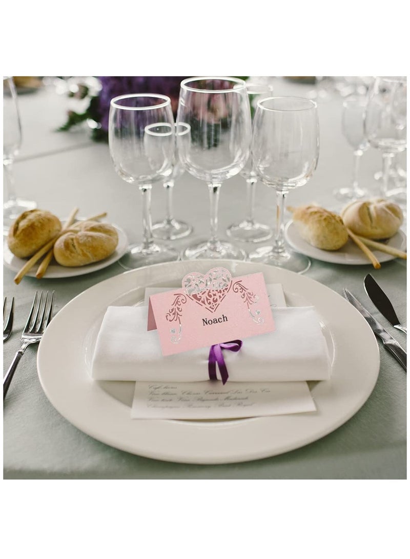 Zikra Heart-Shaped Pink Hollow Out Place Cards for Wedding and Baby Shower Decorations - 70 Pcs Name Cards for Buffet Table Setting and Event Decor - Image 4