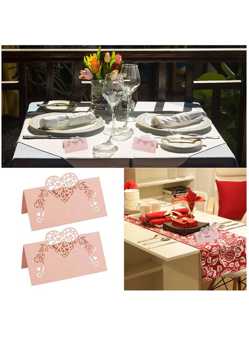 Zikra Heart-Shaped Pink Hollow Out Place Cards for Wedding and Baby Shower Decorations - 70 Pcs Name Cards for Buffet Table Setting and Event Decor - Image 5