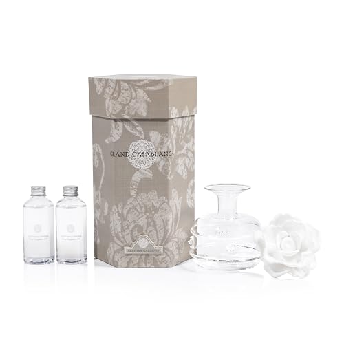 Zodax Grand Casablanca Porcelain Oil Diffuser Home Fragrance Oil Diffuser Ideal for Living Room Bathroom Office Flower Design Gift Box Packaging Included Tahitian Gardenia 676 Oz - Image 3