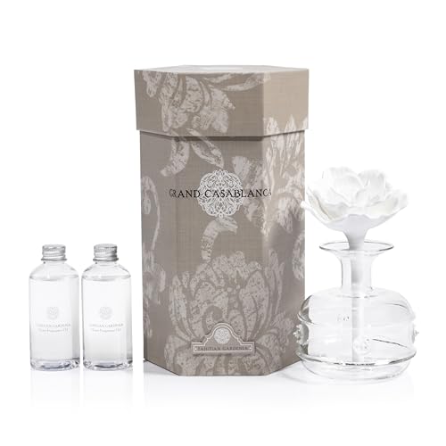 Zodax Grand Casablanca Porcelain Oil Diffuser Home Fragrance Oil Diffuser Ideal for Living Room Bathroom Office Flower Design Gift Box Packaging Included Tahitian Gardenia 676 Oz - Image 1