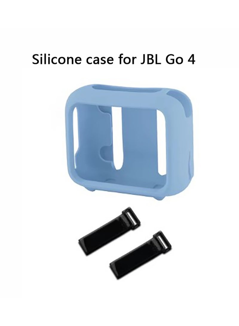 Silicone Case Protective Cover with Speaker Mount Strap Portable Speaker Case Shockproof Speaker Cover for JBL Go 4 BT Speaker-Blue  - Image 1