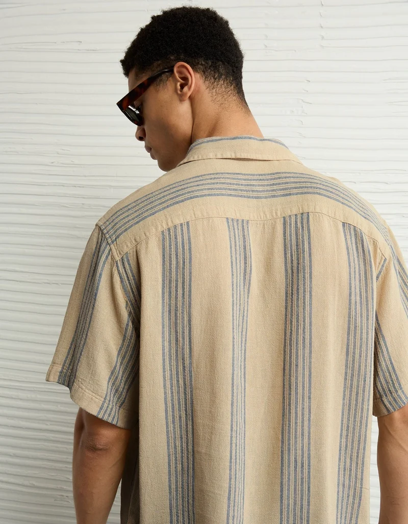 American Eagle  AE Textured Striped Button-Up Poolside Shirt for Men | Best Price UAE