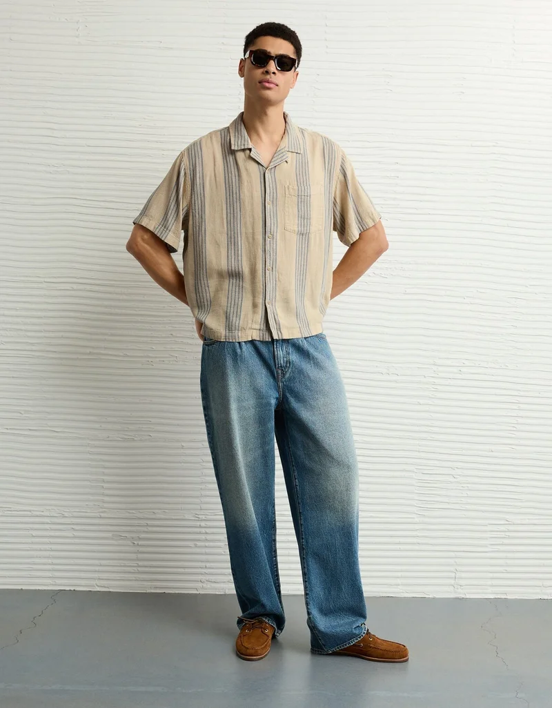 American Eagle  AE Textured Striped Button-Up Poolside Shirt for Men | Best Price UAE