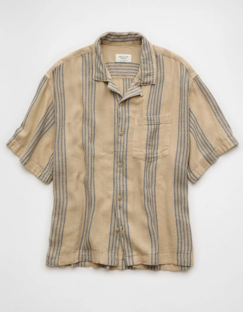 American Eagle  AE Textured Striped Button-Up Poolside Shirt for Men | Best Price UAE