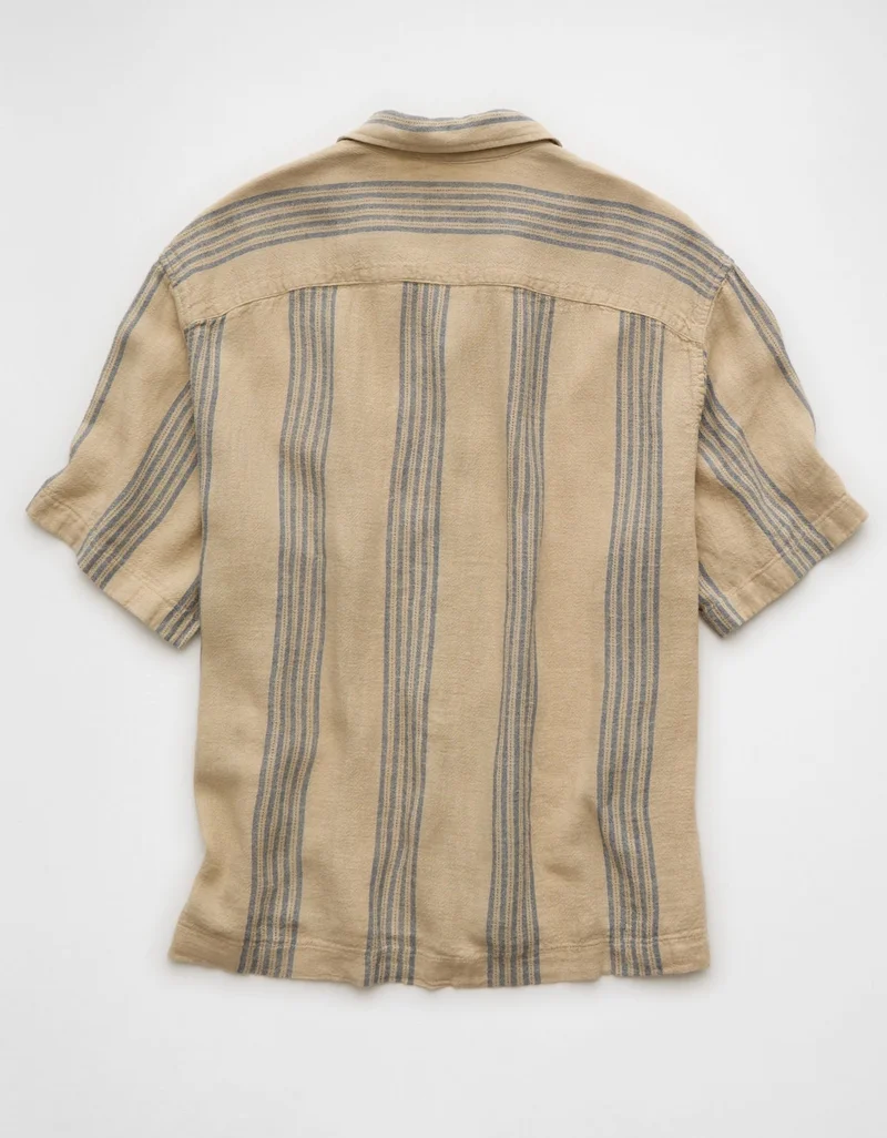 American Eagle  AE Textured Striped Button-Up Poolside Shirt for Men | Best Price UAE