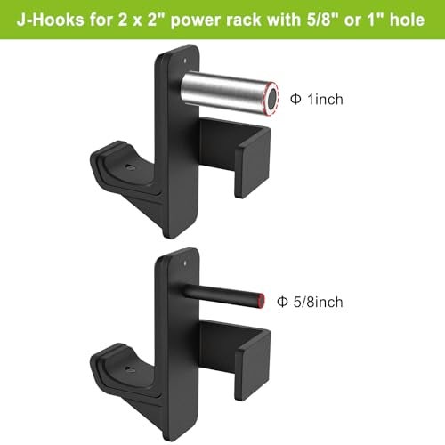 Kipika J-Hooks for 2" x 2" Power Rack with 5/8" or 1" Hole, Bottom Reinforced Steel Hooks with Rubber Pads, Heavy Duty Power Rack Attachments, Squat Rack Accessories for Strength Training, Set of 2 - Image 3