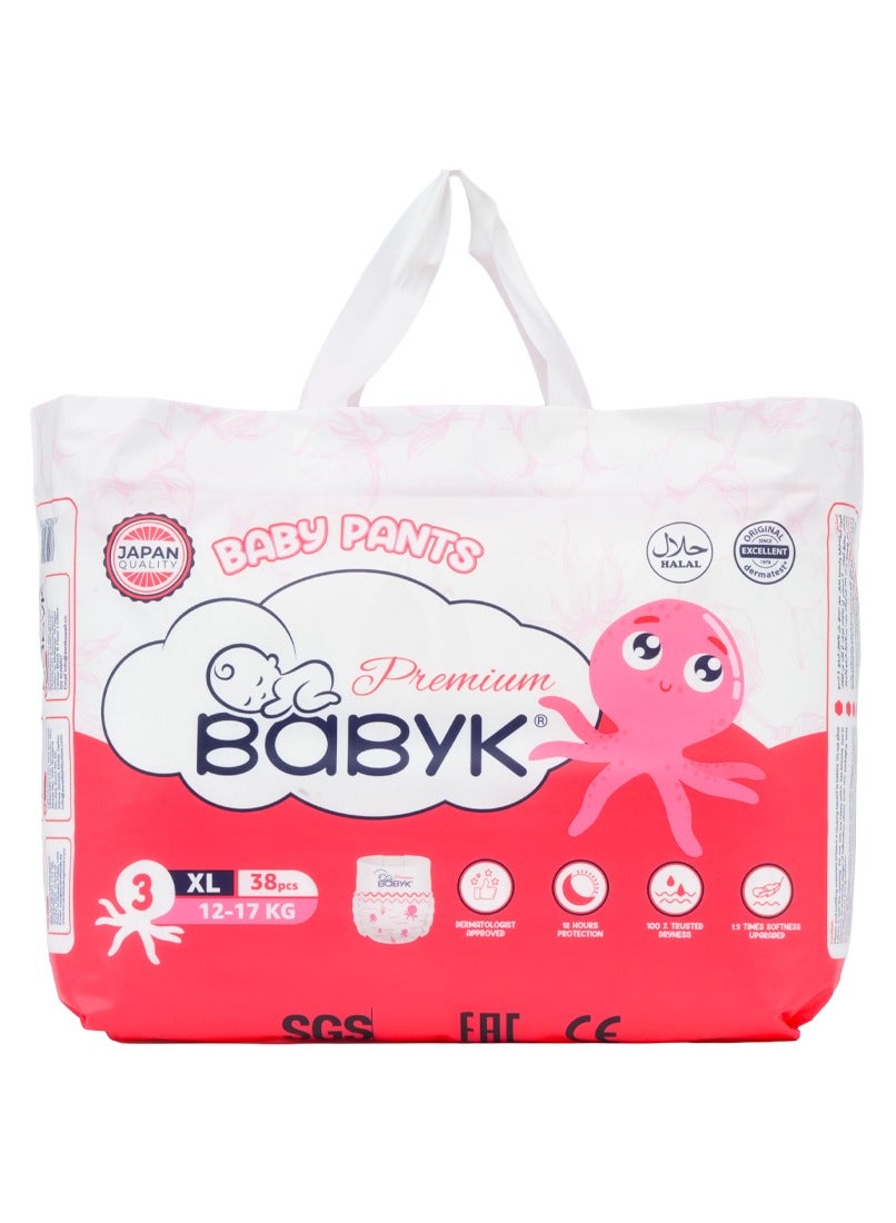 BABYK PREMIUM Baby Pants XL 38 Pieces, 12 - 17 Kg – 12 Hour Protection, Ultra Soft & Dermatest Certified