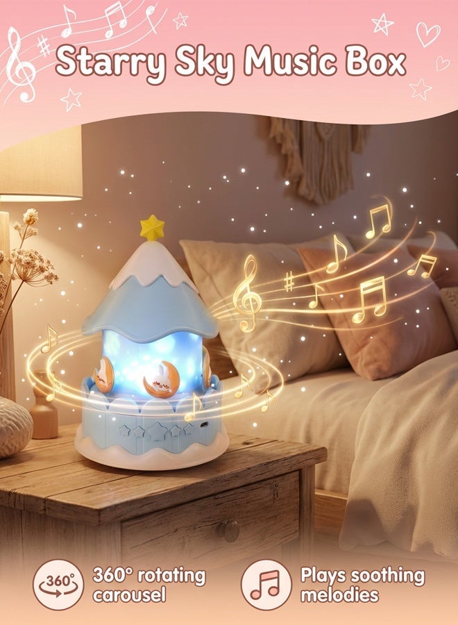 Joudiplay Carousel-Style Children's Projection Lamp - Blue - Plug-in Rotating Featuring 21 film sets and 3 light colours, this lamp offers 21 distinct scenes including starry skies to lull children to sleep, dreamy unicorns, ocean vistas, birthday celebrations, educational themes, and animal motifs. Enjoy a fresh romantic companion each night. - Image 3