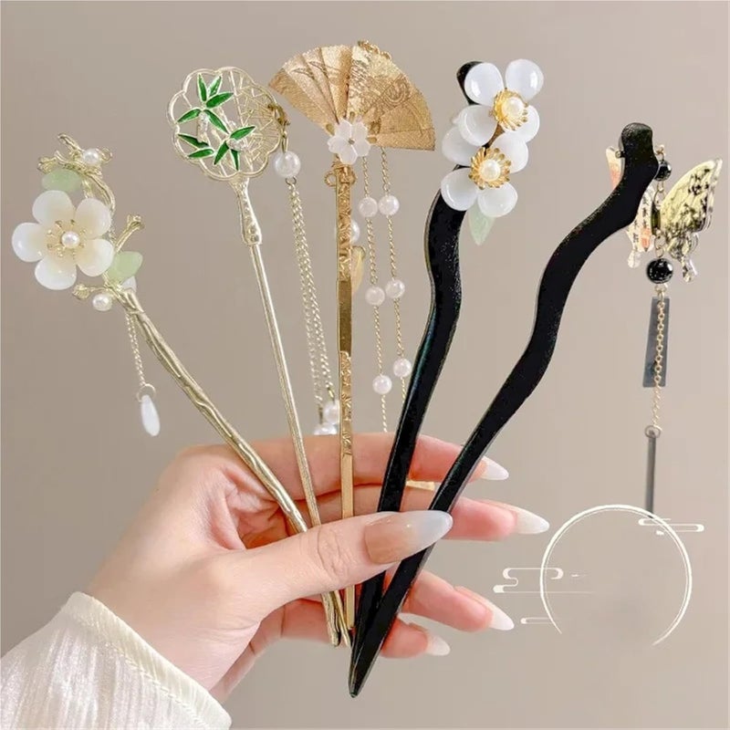 Chinese Style Flower Tassel Hairpin, Daily Wear Hair Tool Hair Accessory for Women(Color12) - Image 4
