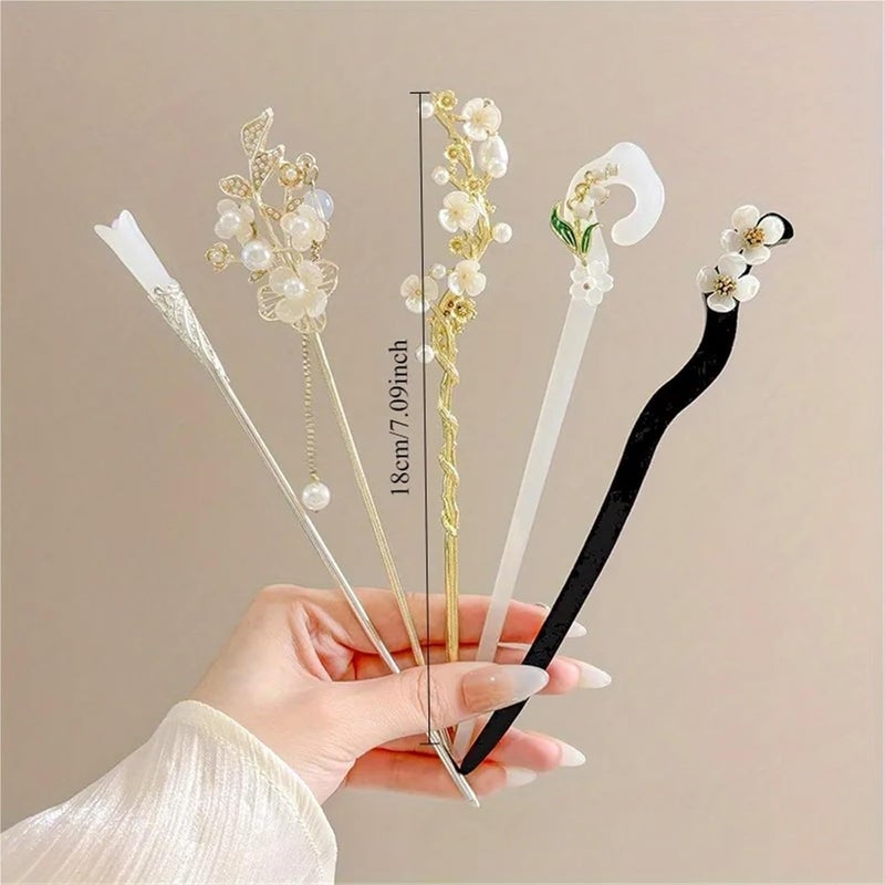 Chinese Style Flower Tassel Hairpin, Daily Wear Hair Tool Hair Accessory for Women(Color12) - Image 5