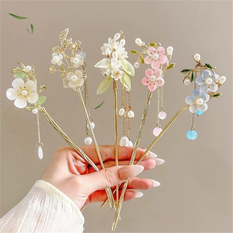 Chinese Style Flower Tassel Hairpin, Daily Wear Hair Tool Hair Accessory for Women(Color12) - Image 2