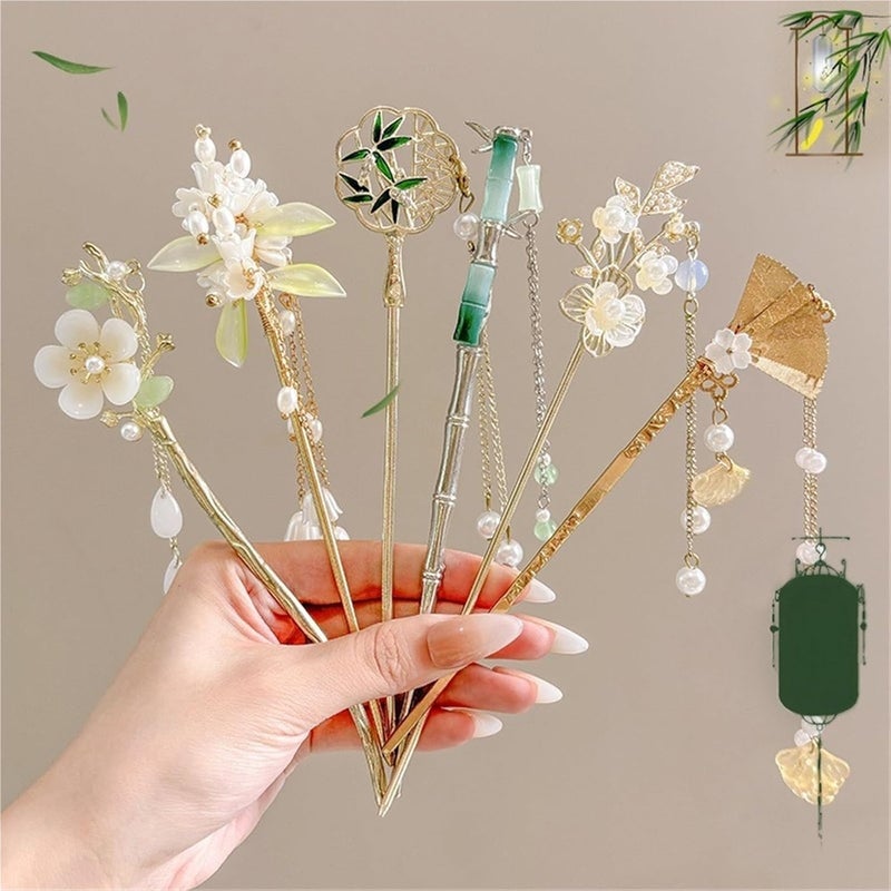 Chinese Style Flower Tassel Hairpin, Daily Wear Hair Tool Hair Accessory for Women(Color12) - Image 3