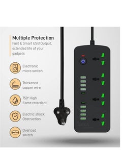 ELTRAZONE Gizga Essentials Power Extension Board 8 USB 4.2A Ports, 2 PD 20W Ports, 4 Universal Thermal Trip Electrical Multi Plug Sockets, Surge Protection, Spike Guard, 3000W 16A, Flame Proof, 2m Cord Length  - Image 3