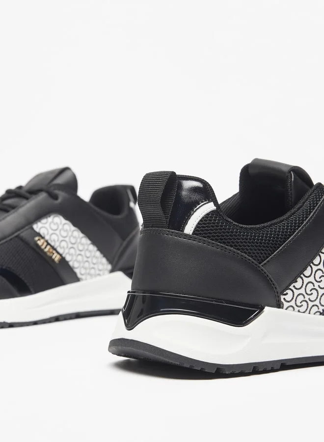 Celeste Women Monogram Print Colourblock Lace-Up Sneakers