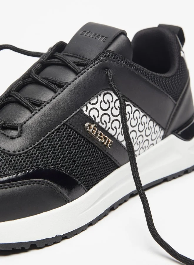 Celeste Women Monogram Print Colourblock Lace-Up Sneakers