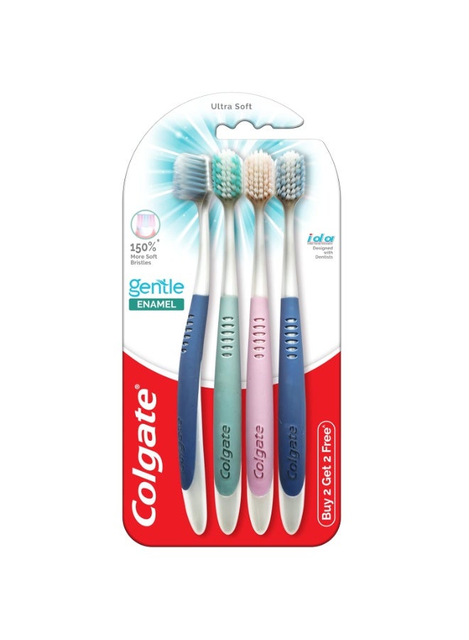 Colgate Gentle Enamel Ultra Soft Bristles Manual Toothbrush for adults, 4 Pcs (Buy2 Get 2), Soft Bristles for Enamel Care,Multicolor - Image 1